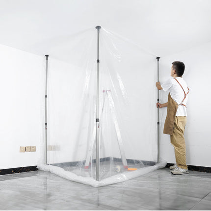Dust Barrier System, 4 Telescoping 12 Ft Poles, Magnetic Zipper