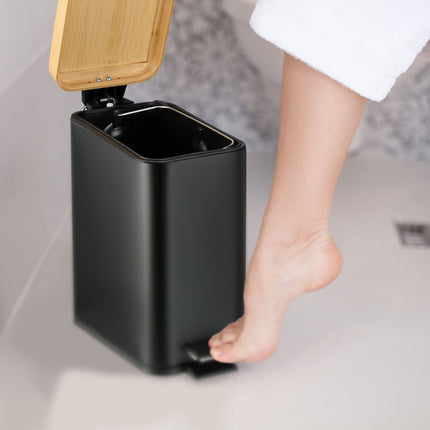 Poubelle de salle de bain 5 litres avec couvercle en bambou