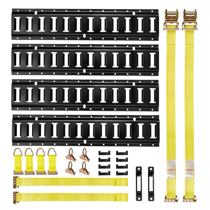 E-Track Tie-Down Rail Kit, 4-Pack 2 ft Rails, Straps