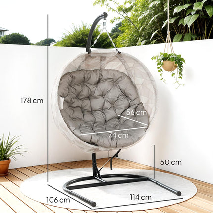 Chaise suspendue d'extérieur en forme d'œuf, balançoire pliable avec porte-gobelet, siège lavable amovible, cadre en U, hamac pour 1 personne, balançoire pour terrasse, jardin, sable