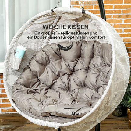 Chaise suspendue d'extérieur en forme d'œuf, balançoire pliable avec porte-gobelet, siège lavable amovible, cadre en U, hamac pour 1 personne, balançoire pour terrasse, jardin, sable