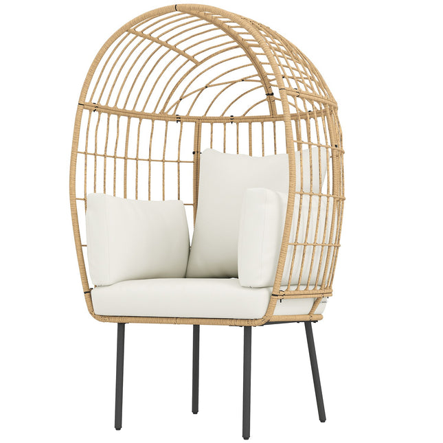 Chaise en rotin en forme d'œuf avec coussin amovible, rembourrage, chaise d'extérieur surdimensionnée en rotin, chaise en osier résistante aux intempéries, chaise de jardin, chaises de jardin pour balcon, porche, terrasse Beige |