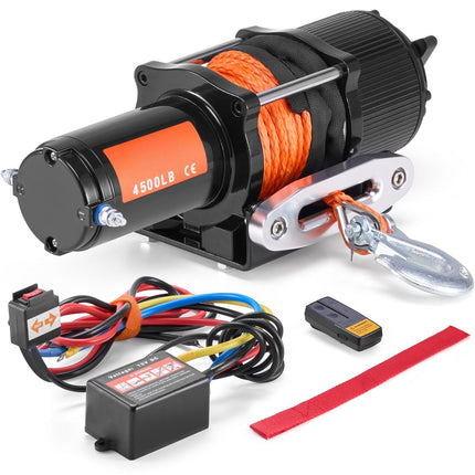 Electric ATV UTV Winch 4500 lb, Synthetic Rope, Remote