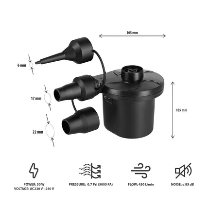Pompe à air électrique 230 V-12 V avec adaptateurs