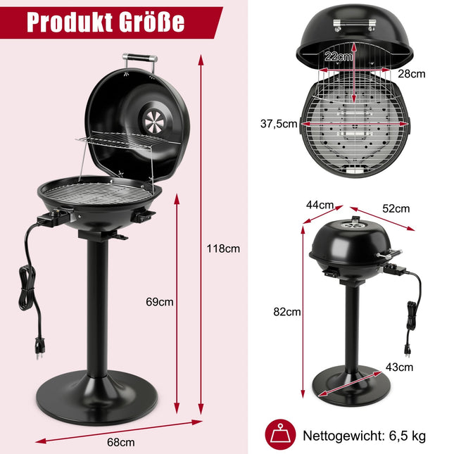 Barbecue électrique avec grille antiadhésive amovible, noir