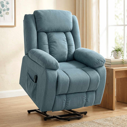 Fauteuil inclinable bleu électrique avec télécommande et poches latérales