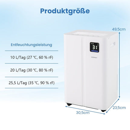 Elektrischer Luftentfeuchter, 25,5 l/Tag, 25 m² Abdeckung, Ruhemodus