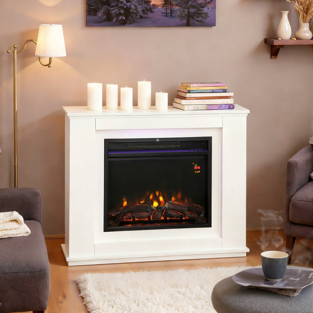 Cheminée électrique, 12 couleurs de flamme, télécommande, minuterie, noir