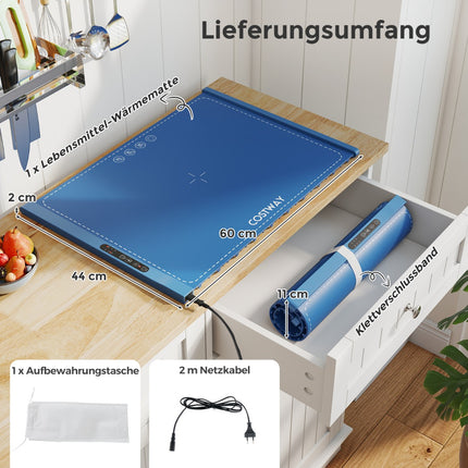 Elektrische Speisenwärmematte, Silikon, einstellbare Temperatur, Blau