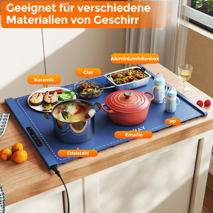 Elektrische Speisenwärmematte, Silikon, einstellbare Temperatur, Blau