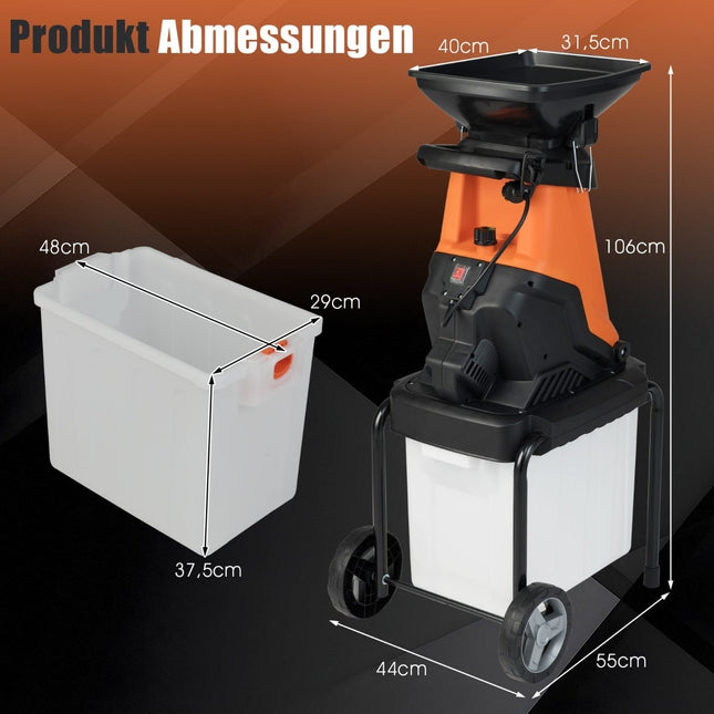 Broyeur de jardin électrique, 3000 W, bac de ramassage de 50 L