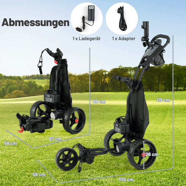 Chariot de golf électrique, 3 roues, poignée réglable, port USB