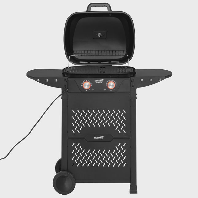 Elektrogrill mit Wagen, zwei Zonen, 2300 W, Gusseisenroste