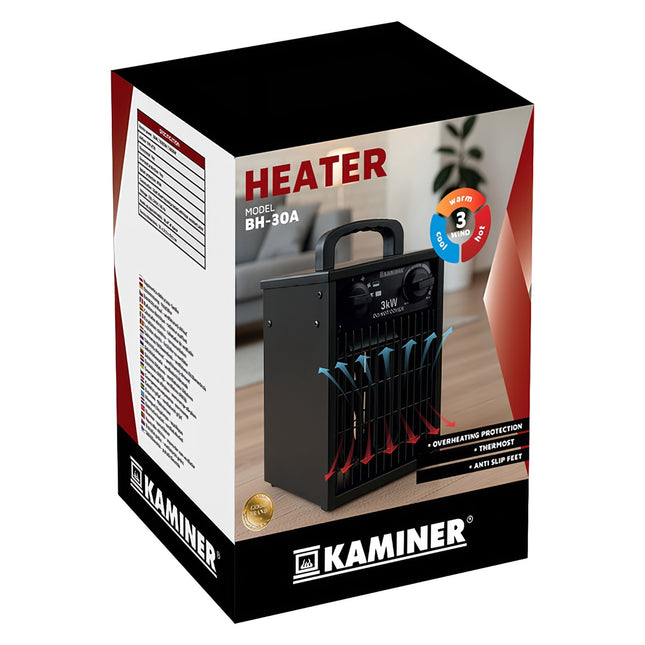 Chauffage électrique 3000 W avec thermostat, protection IPX4