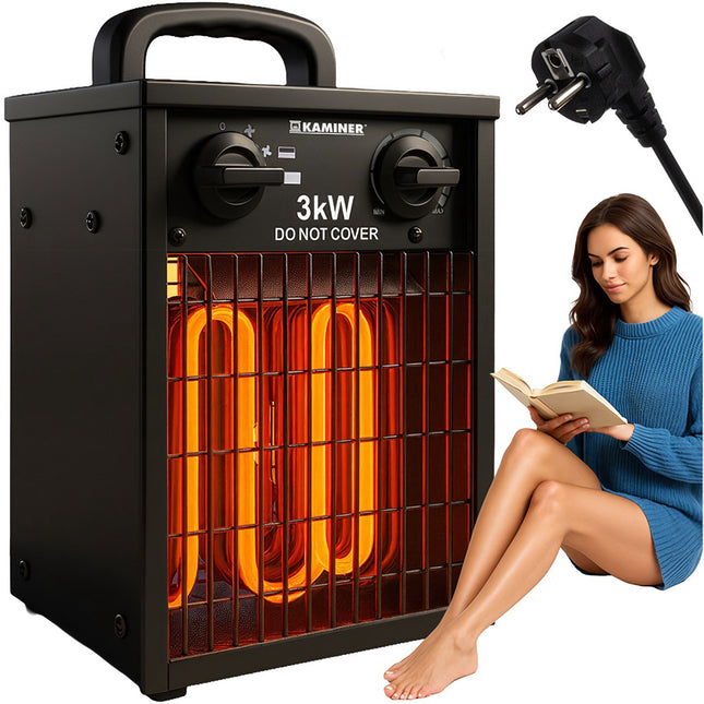 Chauffage électrique 3000 W avec thermostat, protection IPX4