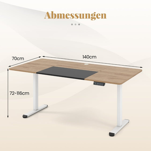Bureau électrique à hauteur réglable, 140 x 70 cm, beige