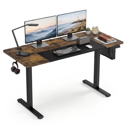 Bureau électrique à hauteur réglable, marron rustique, 140 x 60 cm