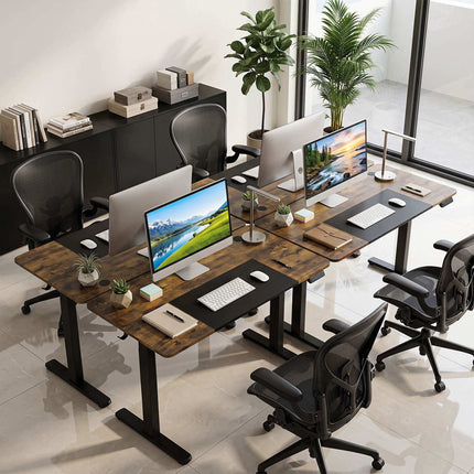 Bureau électrique à hauteur réglable, marron rustique, 140 x 60 cm