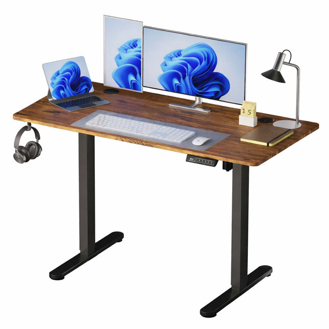 Bureau électrique à hauteur réglable - Plateau effet bois, à mémoire