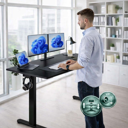 Bureau électrique à hauteur réglable - Plateau effet bois, à mémoire