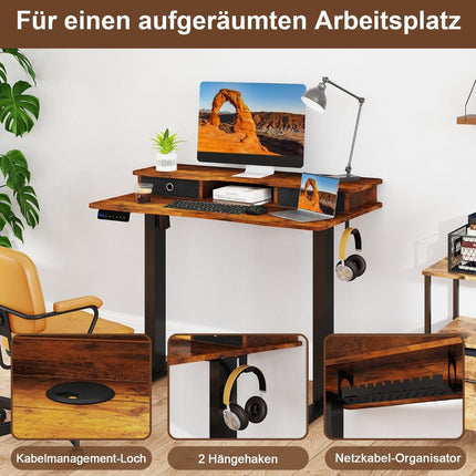 Elektrisch höhenverstellbarer Schreibtisch mit Monitoraufsatz, 100x60 cm