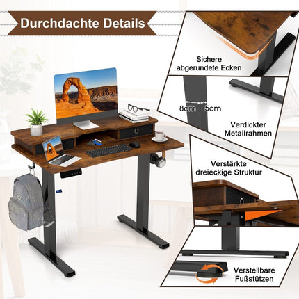 Elektrisch höhenverstellbarer Schreibtisch mit Monitoraufsatz, 100x60 cm