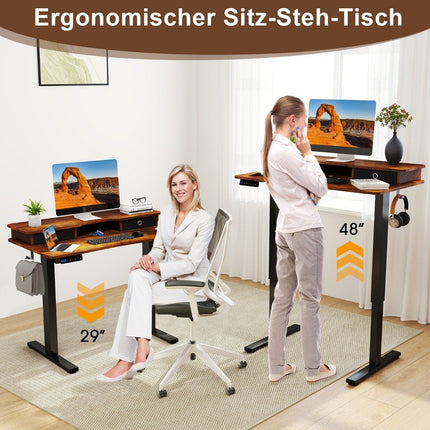 Elektrisch höhenverstellbarer Schreibtisch mit Monitoraufsatz, 100x60 cm