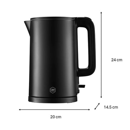Wasserkocher 1,5 L, doppelwandig, Abschaltautomatik, Schwarz
