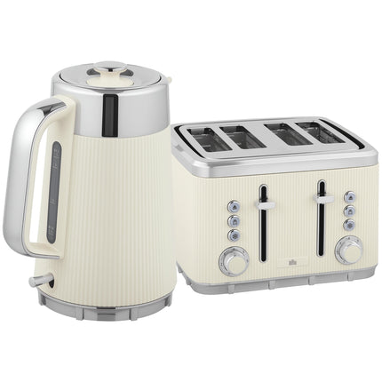 Bouilloire électrique 1,7 L 2200 W et grille-pain 4 tranches, blanc crème