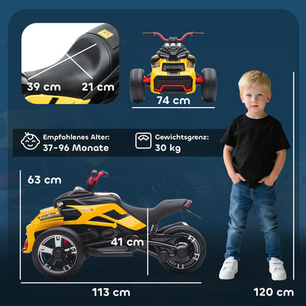 Elektrisches Kinderdreirad, Akku, MP3, LED, 3-8 Jahre, Gelb