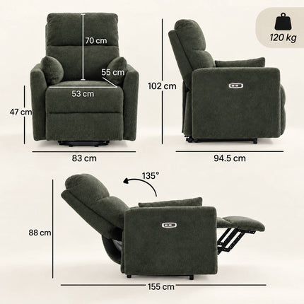 Electric Lift Recliner Chair with Massage and Heat, Teddy Fleece, Dark Green
