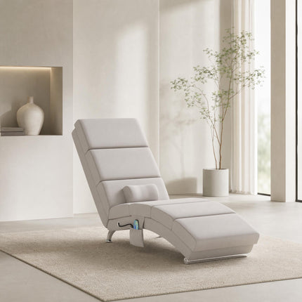 Fauteuil de massage électrique inclinable, blanc crème, avec fonction chauffante et vibrante