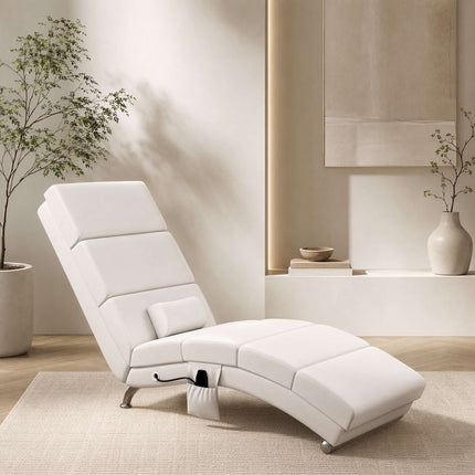 Fauteuil de massage électrique inclinable, blanc crème, avec fonction chauffante et vibrante