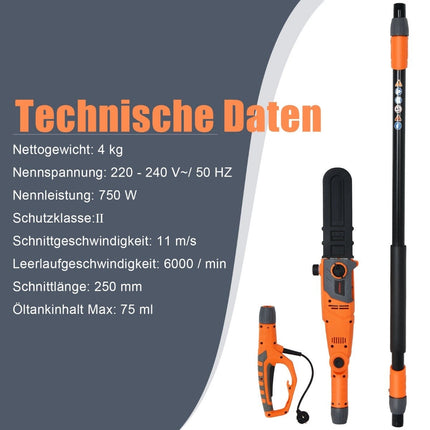 Elektrische Hochentaster, verstellbar 212-286 cm, abwinkelbarer Kopf