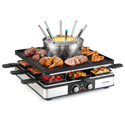 Elektrisches Raclette- und Fondue-Set, 2200 W, antihaftbeschichtet, für 8 Personen