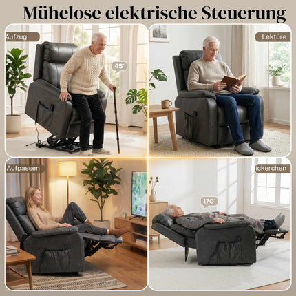 Elektrischer Relaxsessel, schwarzes Kunstleder, Doppelmotor