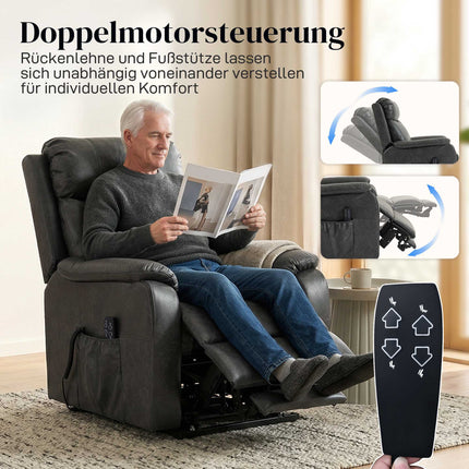 Elektrischer Relaxsessel, schwarzes Kunstleder, Doppelmotor