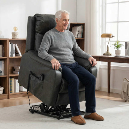 Elektrischer Relaxsessel, schwarzes Kunstleder, Doppelmotor
