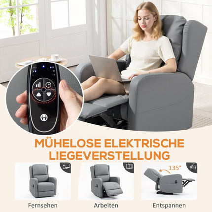 Fauteuil inclinable électrique, similicuir, gris, repose-pieds