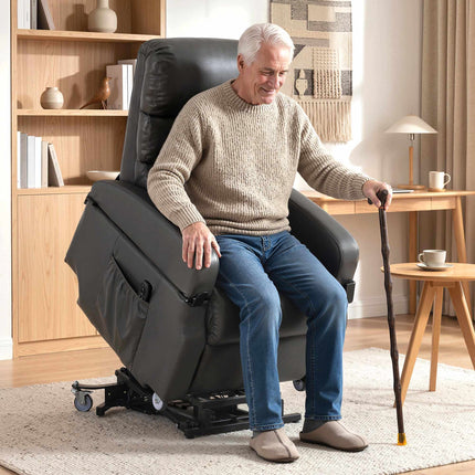 Fauteuil inclinable électrique avec fonction de levage, similicuir, gris foncé