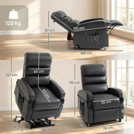 Fauteuil inclinable électrique avec fonction de levage, similicuir, gris foncé