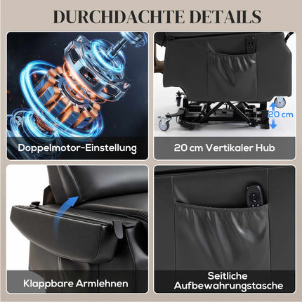 Fauteuil inclinable électrique avec fonction de levage, similicuir, gris foncé