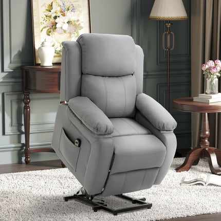 Fauteuil inclinable électrique avec releveur, similicuir, gris