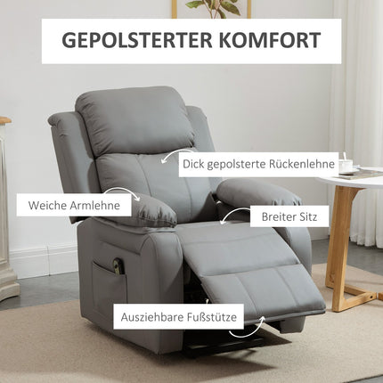 Fauteuil inclinable électrique avec releveur, similicuir, gris
