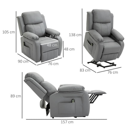 Fauteuil inclinable électrique avec releveur, similicuir, gris