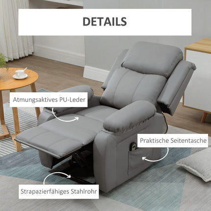 Fauteuil inclinable électrique avec releveur, similicuir, gris
