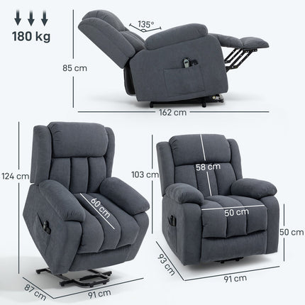 Fauteuil inclinable électrique avec fonction de levage et de massage, gris foncé