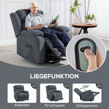 Fauteuil inclinable électrique avec fonction de levage et de massage, gris foncé