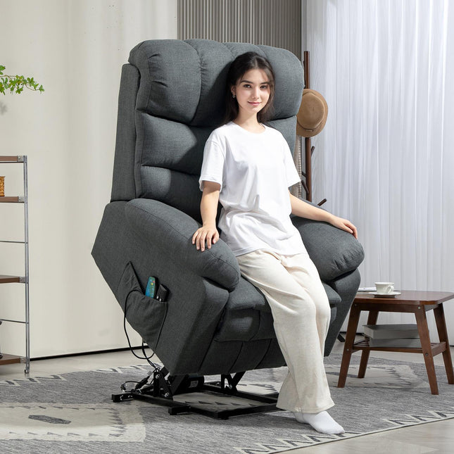 Elektrischer Relaxsessel mit Aufstehhilfe, Massage, dunkelgrauer Stoff
