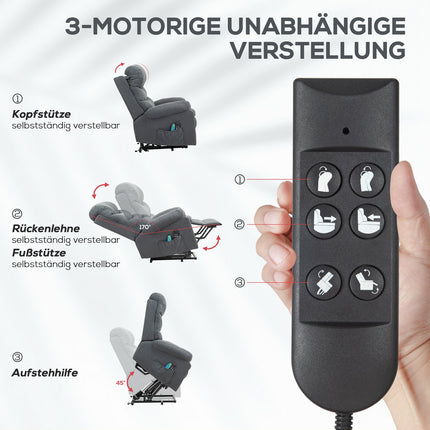 Fauteuil inclinable électrique avec releveur et massage, tissu gris foncé
